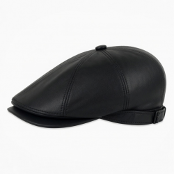 Hats Newsboy Men Leather Ivy Flat Cap Gatsby Driving Cabbie Hat Black