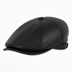 Hats Newsboy Men Leather Ivy Flat Cap Gatsby Driving Cabbie Hat Black