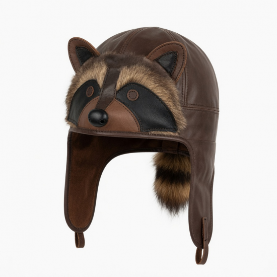 Cap Leather Raccoon Hat