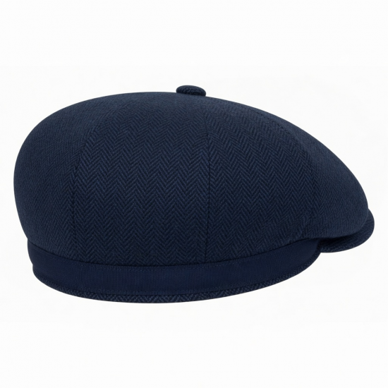 Flat Cap For Men Blend Wool Herringbone Tweed Style Hat Driving Plain Blue Navy 
