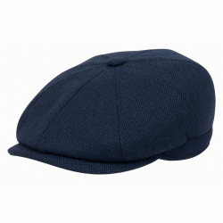 Flat Cap For Men Blend Wool Herringbone Tweed Style Hat Driving Plain Blue Navy 