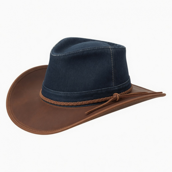 Hat Leather Real Denim Western Cow