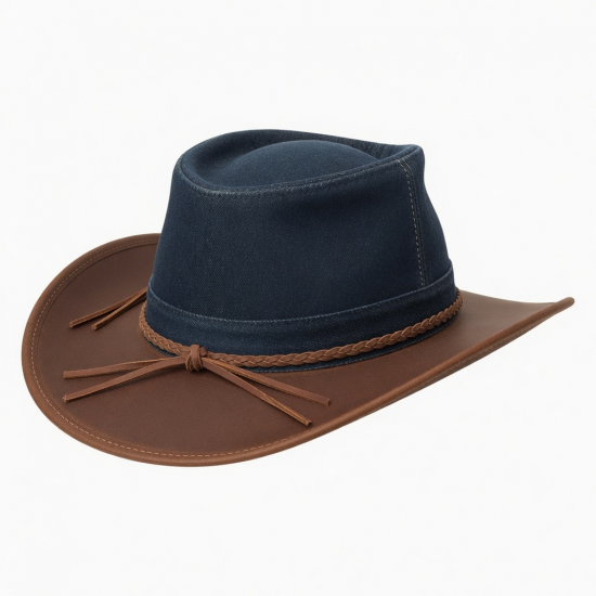 Hat Leather Real Denim Western Cow