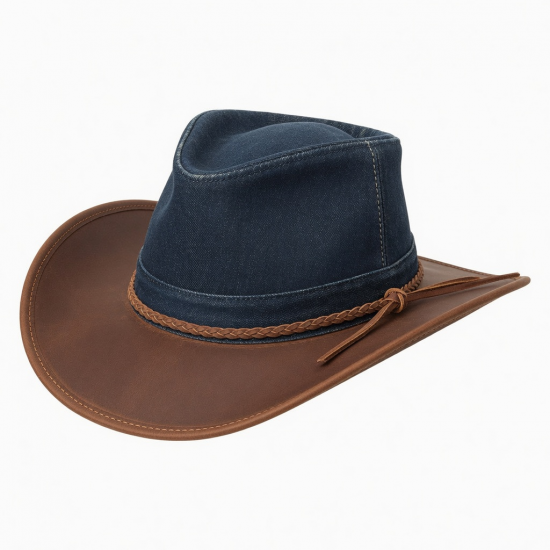 Hat Leather Real Denim Western Cow