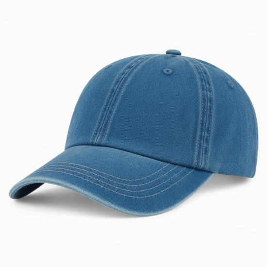 Baseball Cap Blue Plain Denim Dad Bill Curved Adjustable