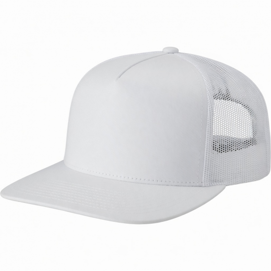 Cap Snapback White Bill Flat Trucker Mesh Plain Adjustable Unisex