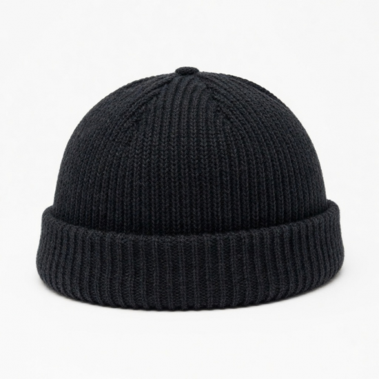 Mini Beanie Short Bucket Hat Ribbed Docker Winter Warm Knit Skull Cap Cuff